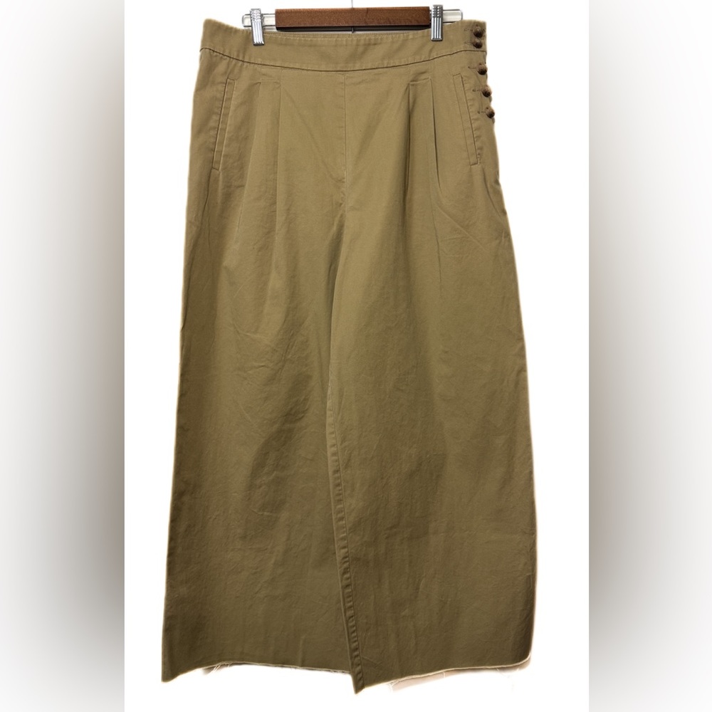 Loft Tan Side Button Poplin Wide Leg frayed hem pants
